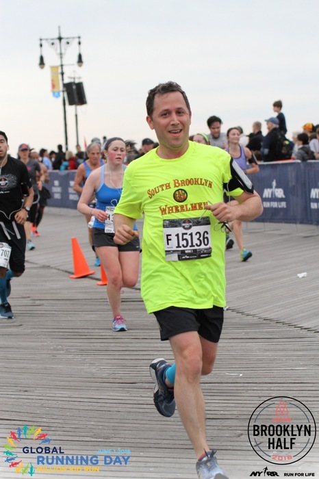 Finishing the Brooklyn Half while sporting a little #bikenyc flair.